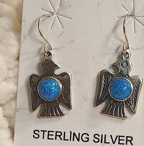 Sterling Silver Thunder Bird Blue Opal Earrings